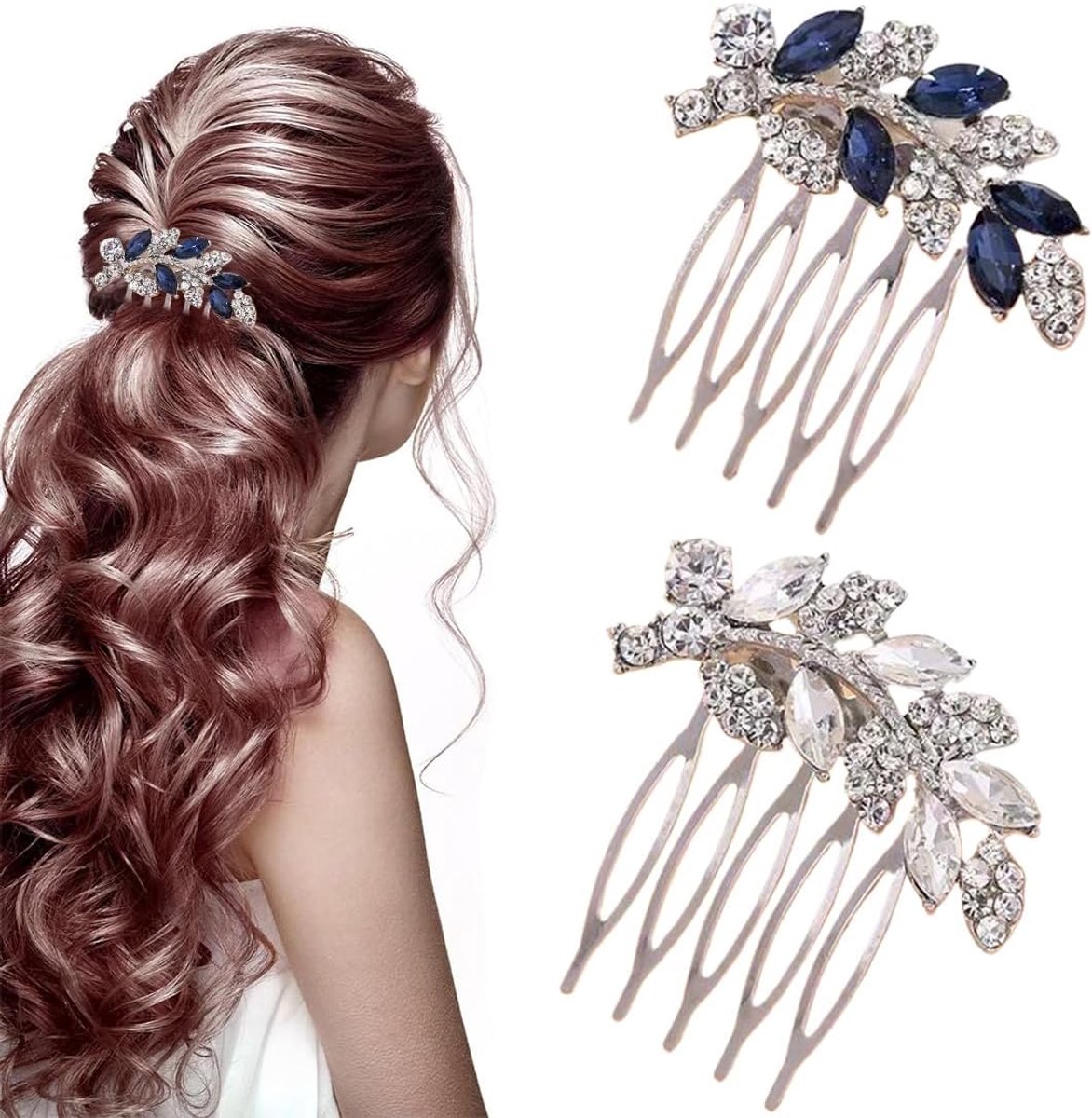 SnelShoppen - Bruidskam met parels en kristallen bloemen haaraccessoires voor bruiloft trouwjuwelen 2 stuks
