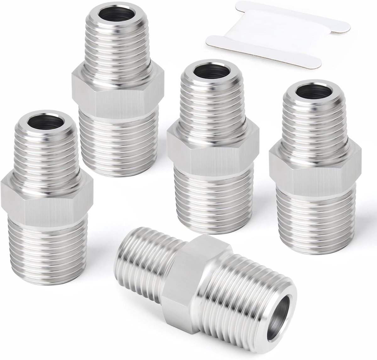 SnelShoppen - 5 Stuks RVS 304 Mannen Reductie Nippel BSP Socket, 1/2" x 3/8" BSP Draad Verbinding Adapter voor Sanitair, Water en Gasleidingen