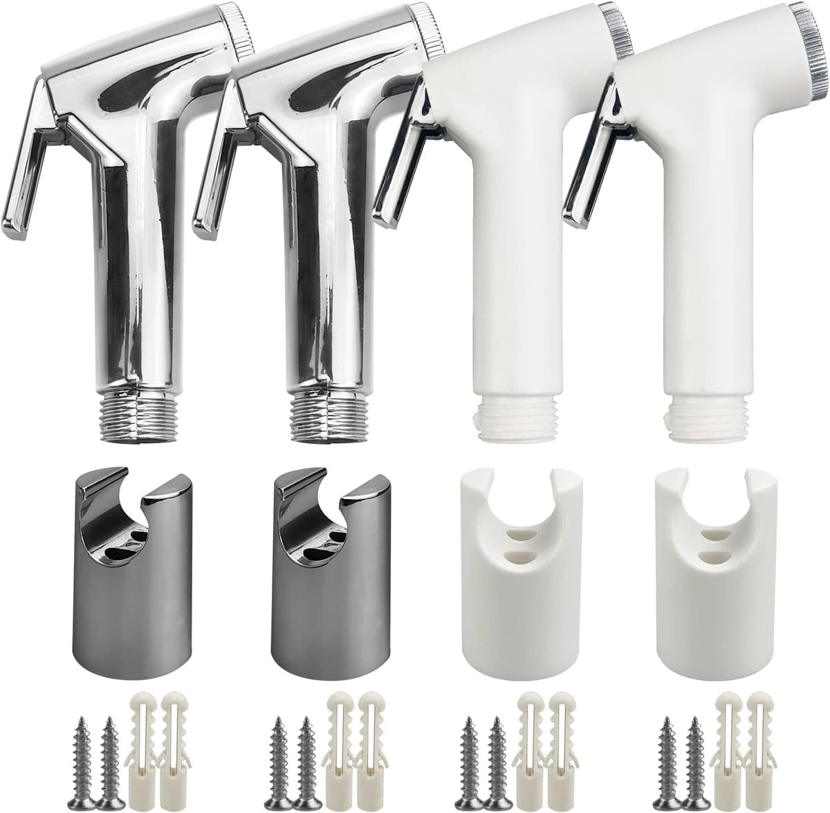 SnelShoppen - Set van 4 Hand Bidet Nozzles, Plastic Bidet Douche met Houder en Schroefbevestiging, Waterbesparende Handdouche voor Toiletreiniging en