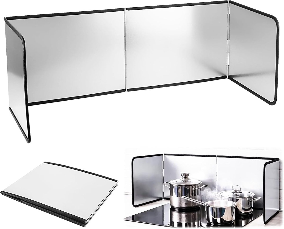 SnelShoppen - Splash Guard voor Keuken, Pan, 4 Zijden, Antiaanbak Coating, Spatbescherming, Keukenwand, Opvouwbaar, Vet Spat Bescherming voor Gasfornu