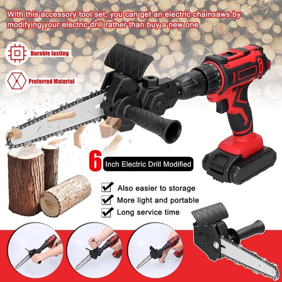 6 Inch Electric Chainsaw Drill Attachment, Electric Drill Chain Saw Adapter, Stainless Steel Saw Conversion Head - ShopVlot — afbeelding 2