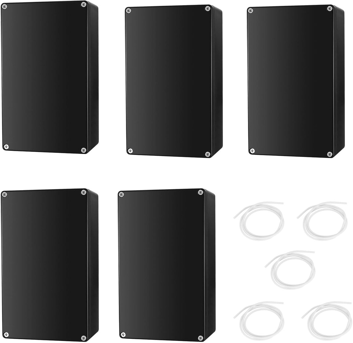SnelShoppen - Pack van 5 Elektrische Projectdozen, ABS Kunststof, IP65 Waterdicht, Stofdicht, Met Deksel, Zwart, 83 x 58 x 34 mm, Voor Buiten, Tuin, K