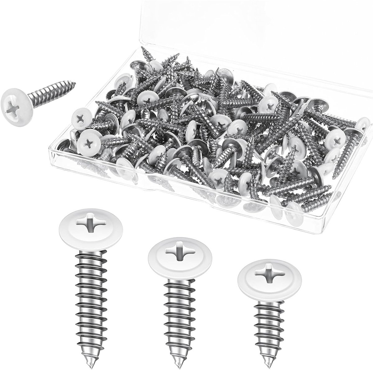 SnelShoppen - 120 Stuks Zelftappende Schroeven M5 Houtschroeven Witte Phillips Kop Schroeven 3 Lengtes M5 x 15/22/26mm Koolstofstaal Kruis Rond Hoofd