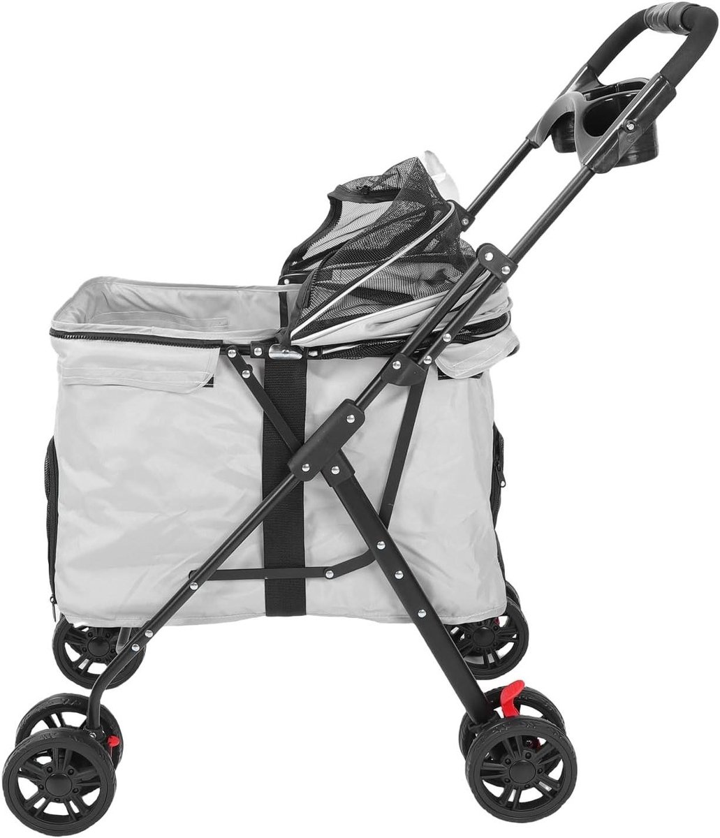 Hondenbuggy Opvouwbaar - Huisdierwagen Joggingwagen - Comfortabel Reizen - Ademend Mesh Design - 70 cm Cabinehoogte - Grijs