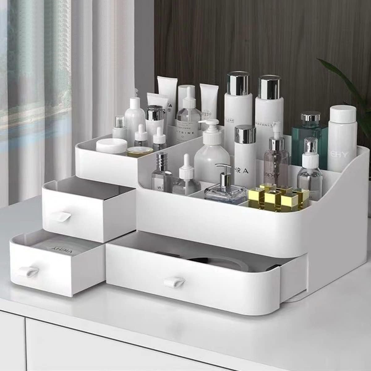 Queta Makeup Organizer, Large Makeup Organizer with 3 Drawers Suitable for Jewellery Brushes, Lipsticks and Creams - ShopVlot