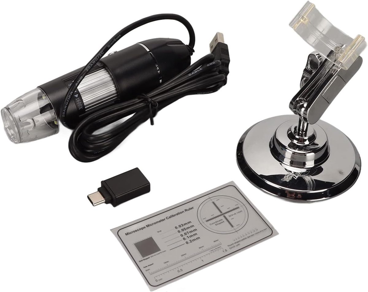 SnelShoppen - Digitale Microscoop 1600X HD Resolutie, Draagbare Handmicroscoop met 8 LED Lampjes, USB Type C 2-in-1, Elektronische Microscoop voor And