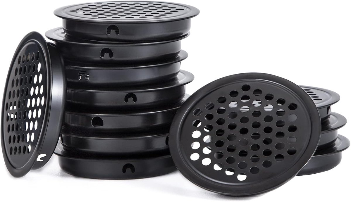 SnelShoppen - 12 Stuks Zwarte RVS Ventilatieopeningen 53 mm Rond Ventilatiegat voor Keuken, Kasten, Slaapkamer, Kantoor