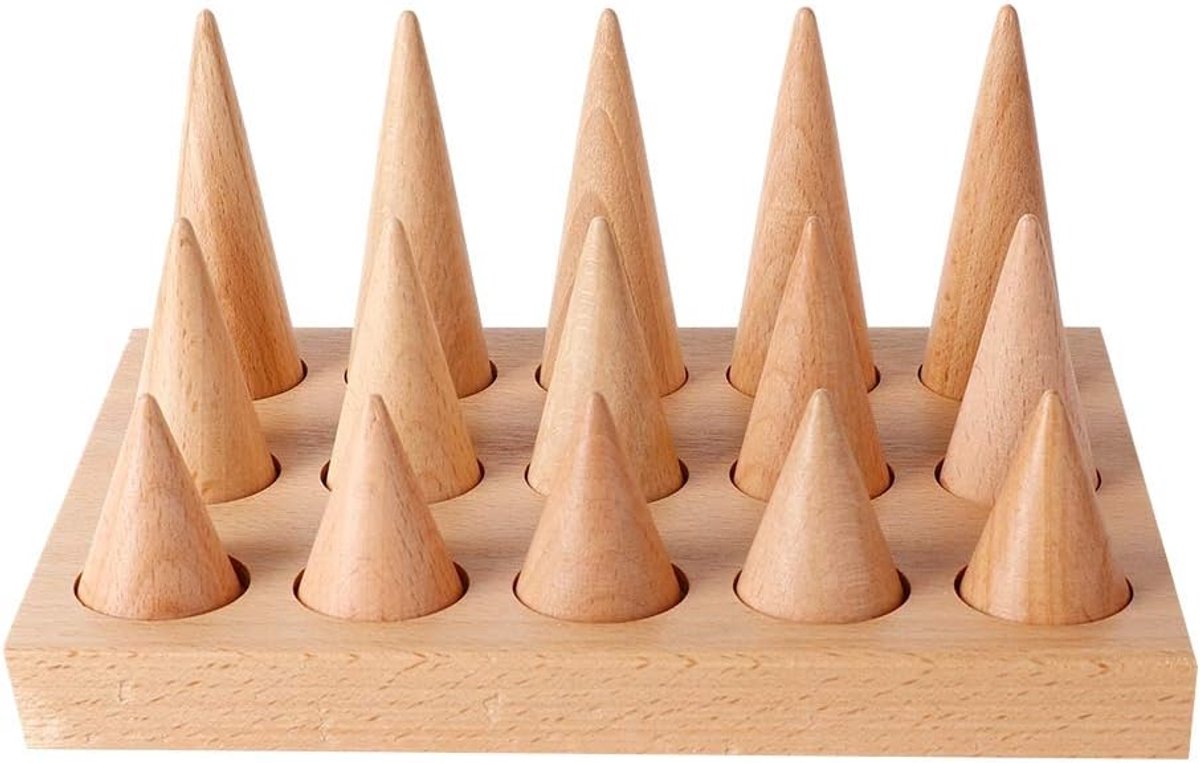 SnelShoppen - Houten Ringhouder met 15 Vingers - Ring Display Stand voor Sieraden - Organiser voor Ringen - Conische Ringhouders voor Dames - DIY Craf