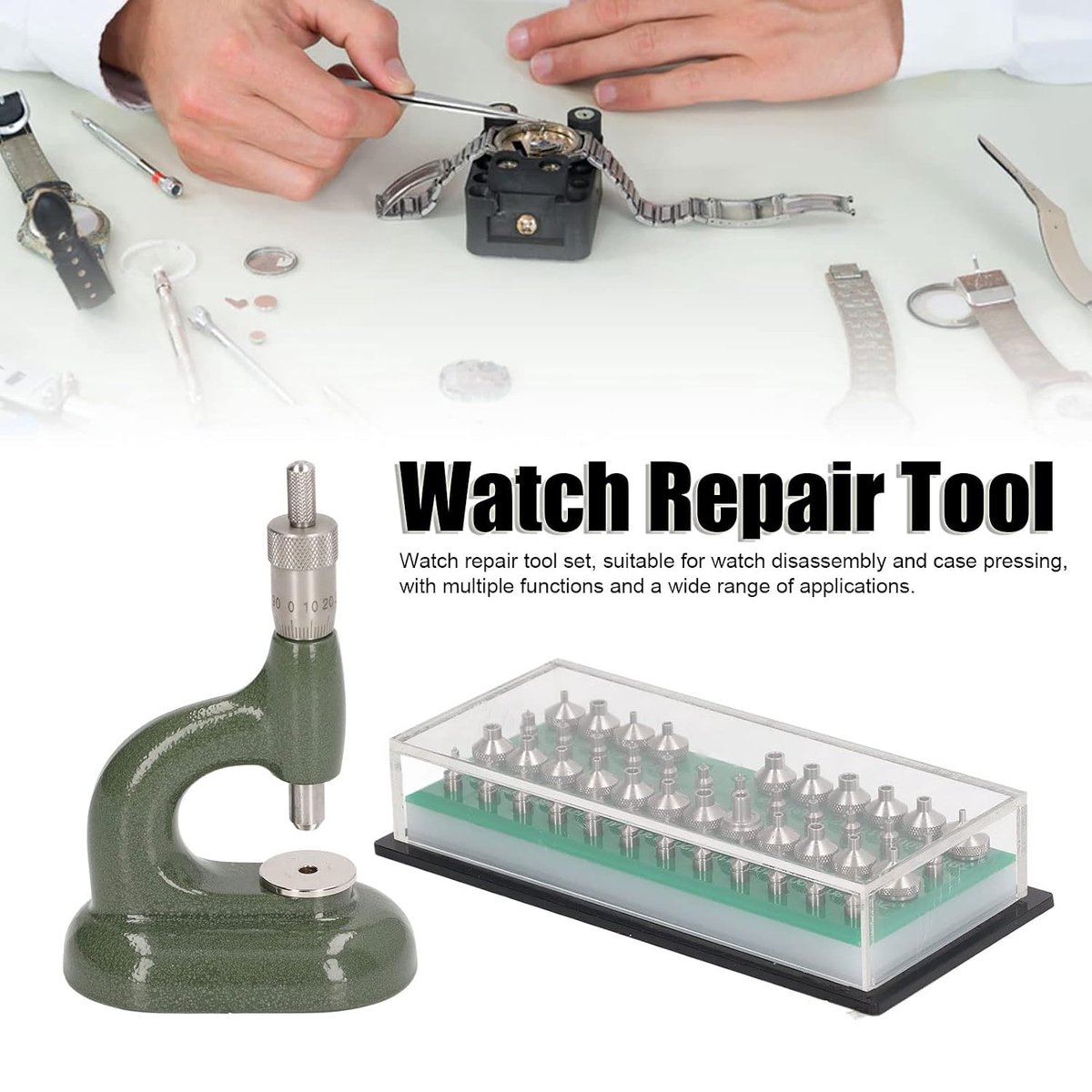 SnelShoppen - Horloge Reparatie Gereedschap Set - Horloge Drukset - Horlogemakers Gereedschap - Aluminium Legering - Groene Draad Kabel Knippers