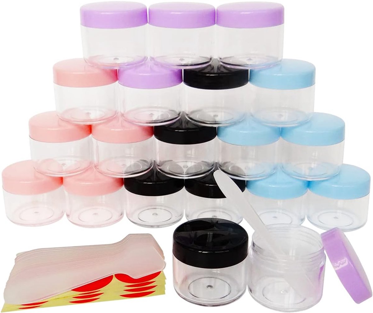 SnelShoppen - 20 Stuks 20ml Kleine Monsterpotjes, 20g Lege Vulbare Cosmetische Container, Plastic Ronde Pot met Paarse Schroefdop, Kleine 20g Fles voo