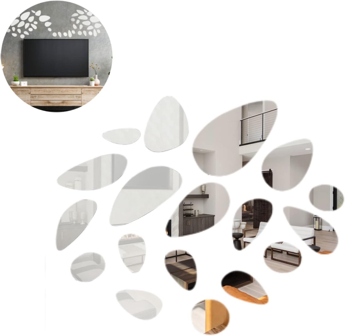 SnelShoppen - 18 Stuks Ovalen Acryl Spiegel Wandstickers, Decoratieve Zelfklevende Spiegels voor DIY Kunstkamer, Slaapkamer Achtergrond Decoratie, Ver