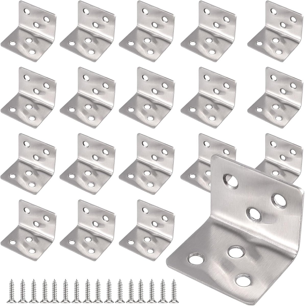 Pack of 20 Corner Connectors 40 x 40 x 2 mm, Stainless Steel Corner Bar L Corner Holder, 90° Metal Corner Support with - ShopVlot