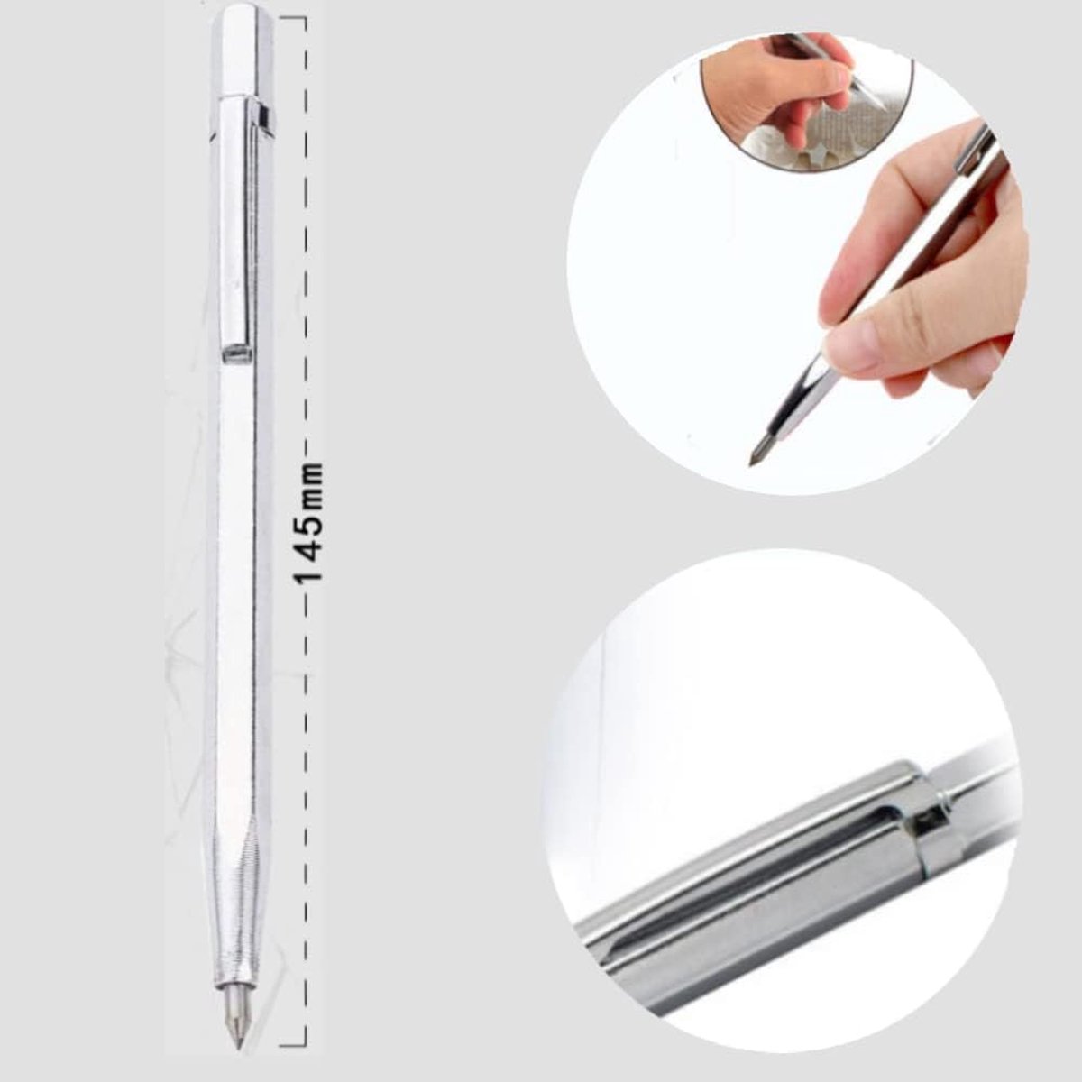 SnelShoppen - Pocket Scratch Pen, 1pc Draagbare Graveerpen met Carbide Punt voor Glas, Keramiek en Metaal, Handgereedschap met Pocket Clip (Zilver)