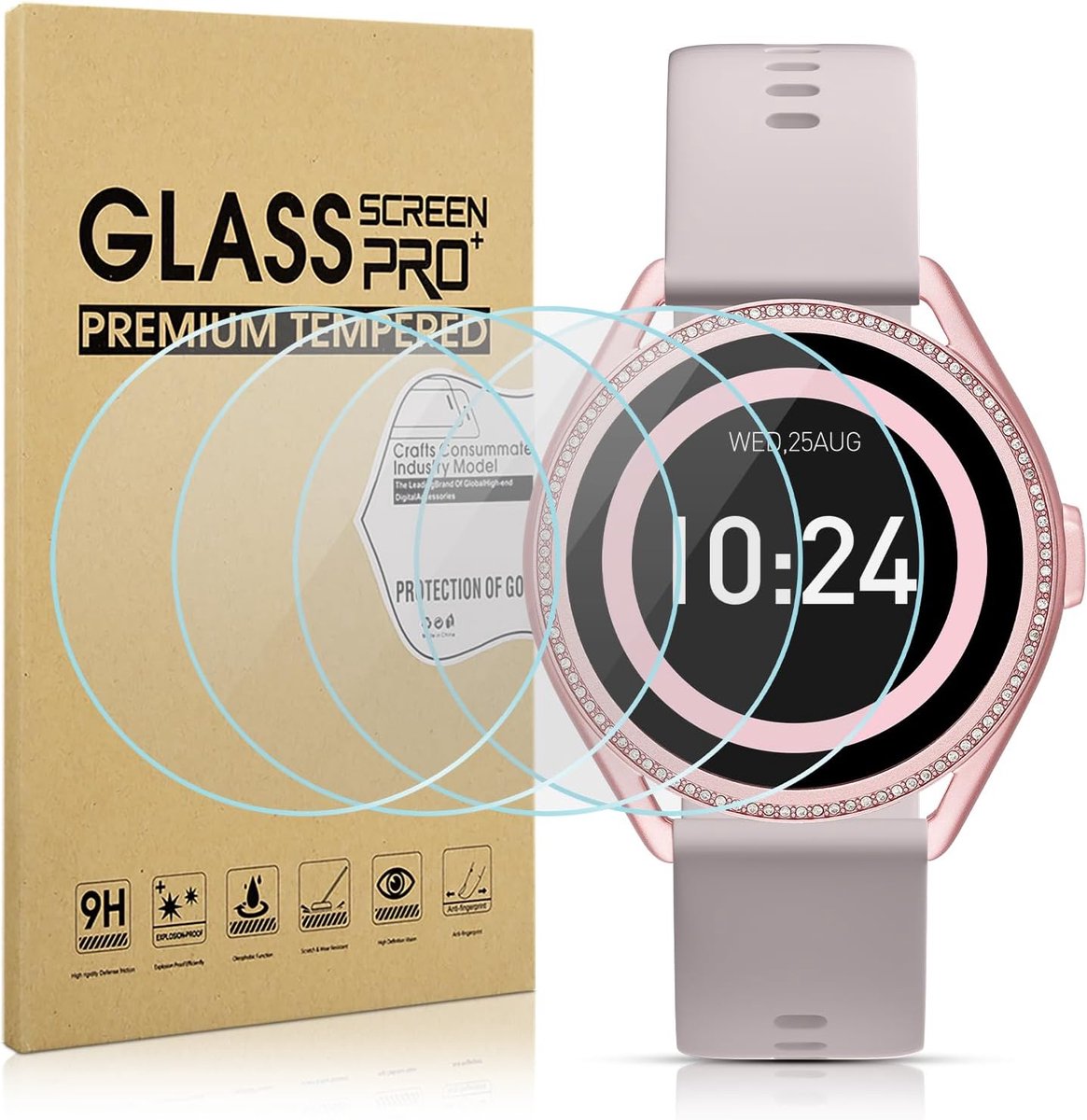 SnelShoppen - 4 Stuks Screen Protector voor Smartwatch, 9H Gehard Glas Beschermfolie, Krasbestendig, Heldere Transparante Film voor Michael Kors MKGO