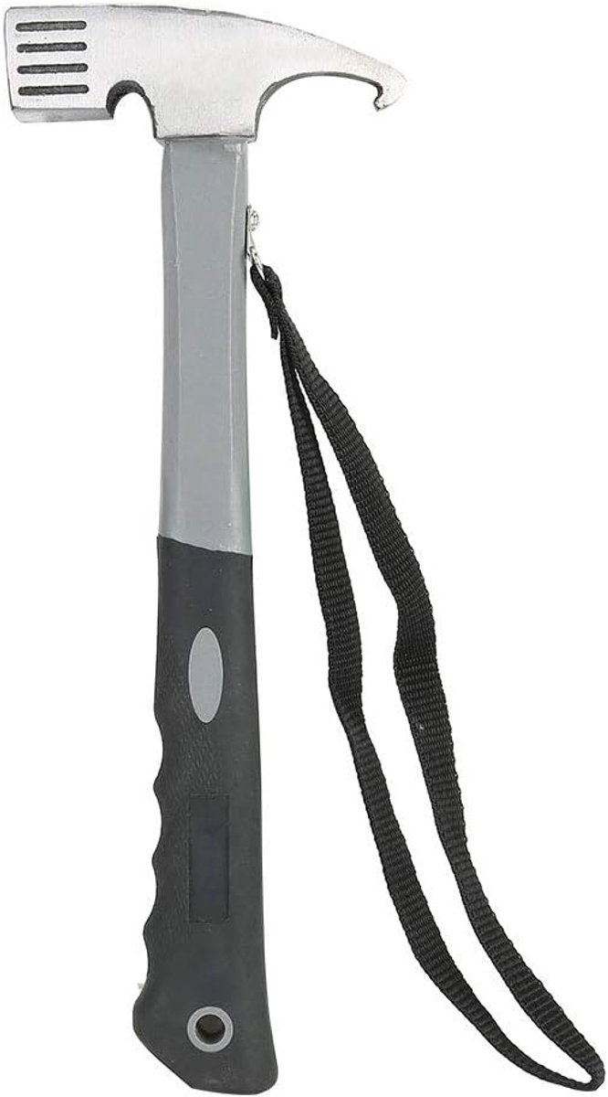 SnelShoppen - Multifunctionele Campinghamer van Carbonstaal, Haringtacker, Nageltrekker, Blunt Hammer, Ideaal voor Kamperen, Tuin, en Buitensport