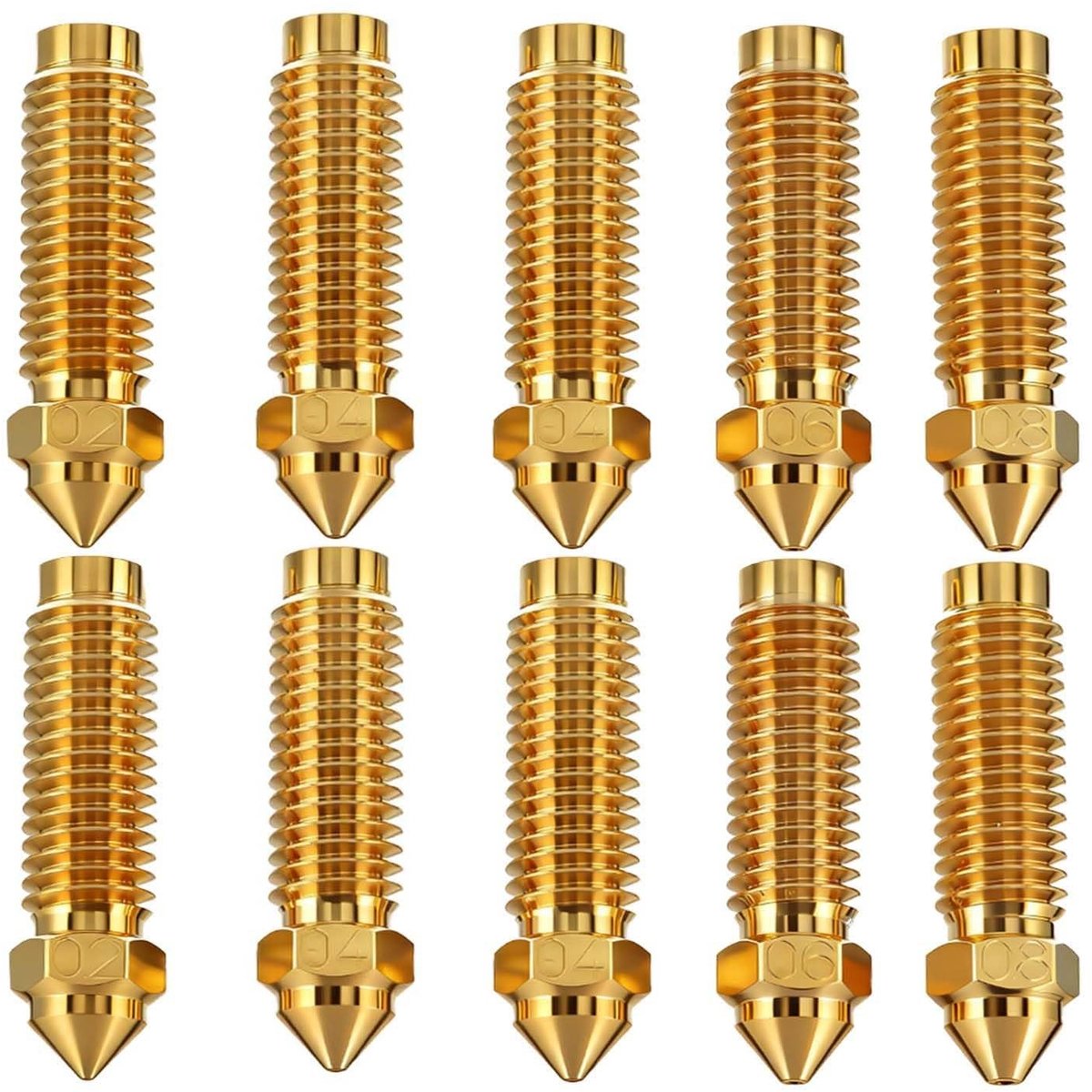 Set van 10 Messing Mondstukken voor 3D-printers, 4 x 0.4 mm, 2 x 0.2 mm, 0.6 mm, 0.8 mm, Slijtvast en Warmtegeleidend, Ideaal voor 3D-printprojecten en Precisieprinten