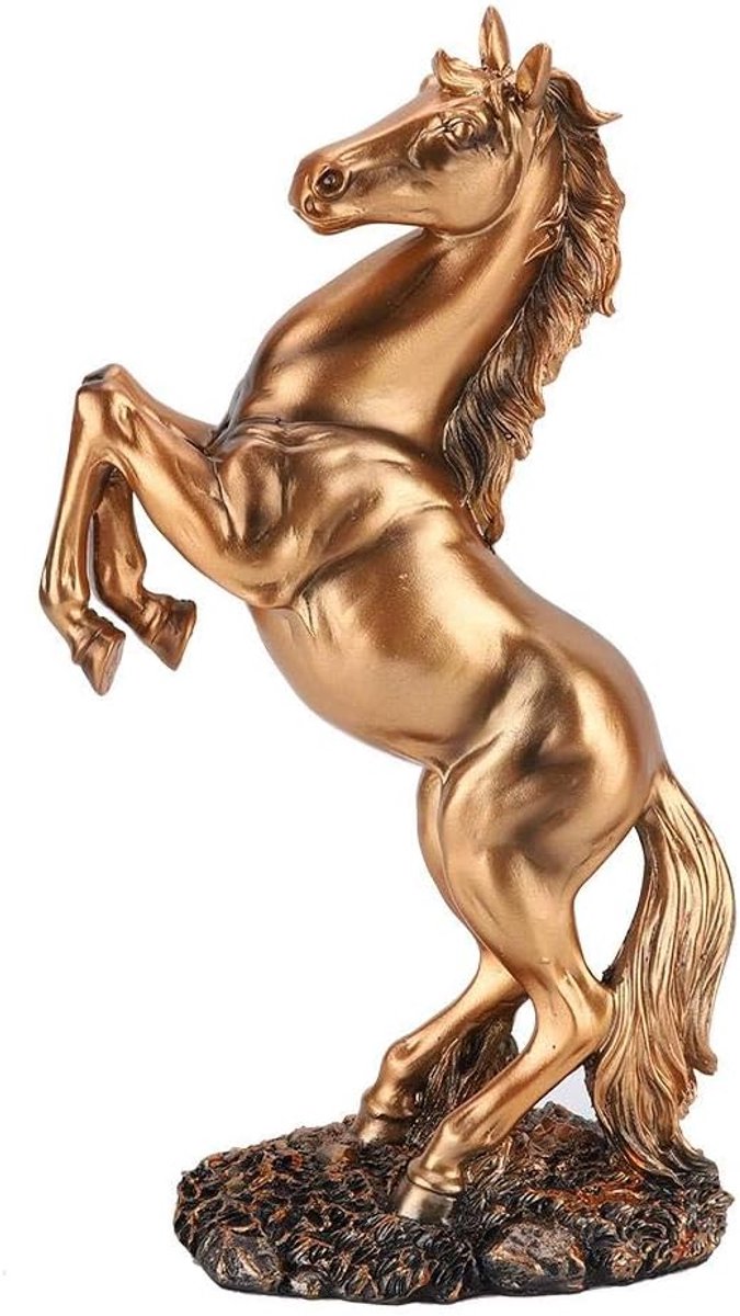 SnelShoppen - Paardenbeeld Sculptuur, Paard Staande Beeld, Resin Geluks Geschenken Europese Stijl Wit/Koper voor Kantoor Decor en Thuis Decor (BS-021