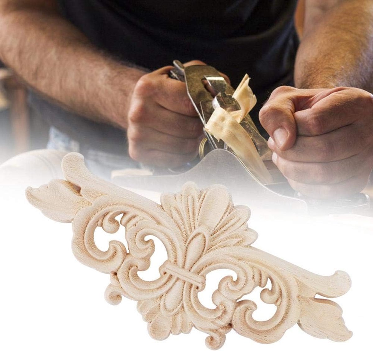 SnelShoppen - 2 Stuks Houten Wandlampen Gegraveerd, Decoratieve Applicaties voor Meubels, Deuren, Kasten en Ramen (16 x 7.5 cm)