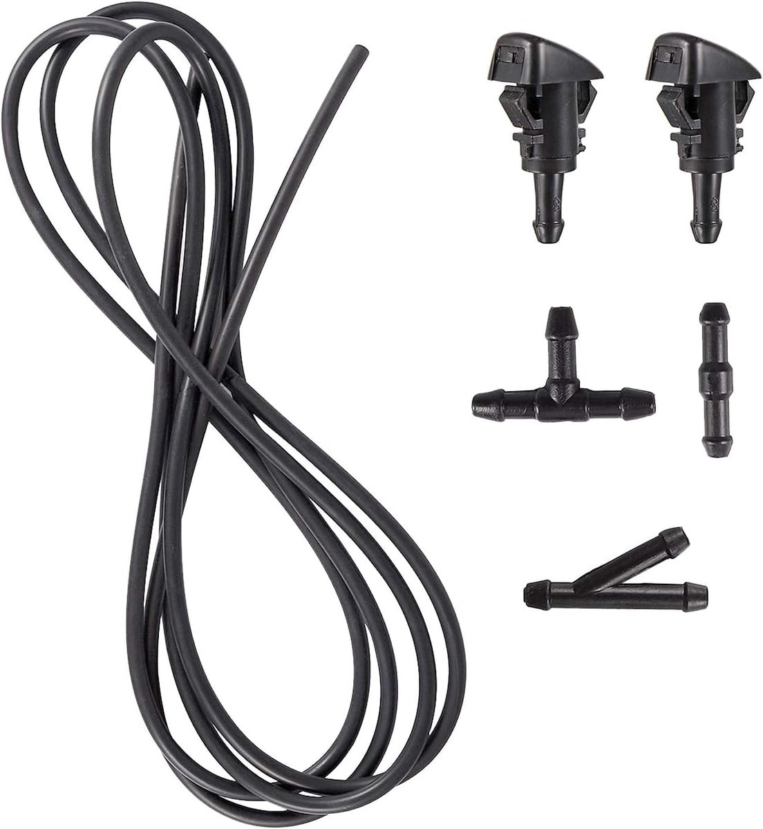 SnelShoppen - 2 Stuks Ruitwisser Spuit Nozzles Set voor Dodge, Jeep, Ram met 3M Vloeistofslang en 3 Stuks Connectoren - Hoogwaardige Kunststof, Duurza