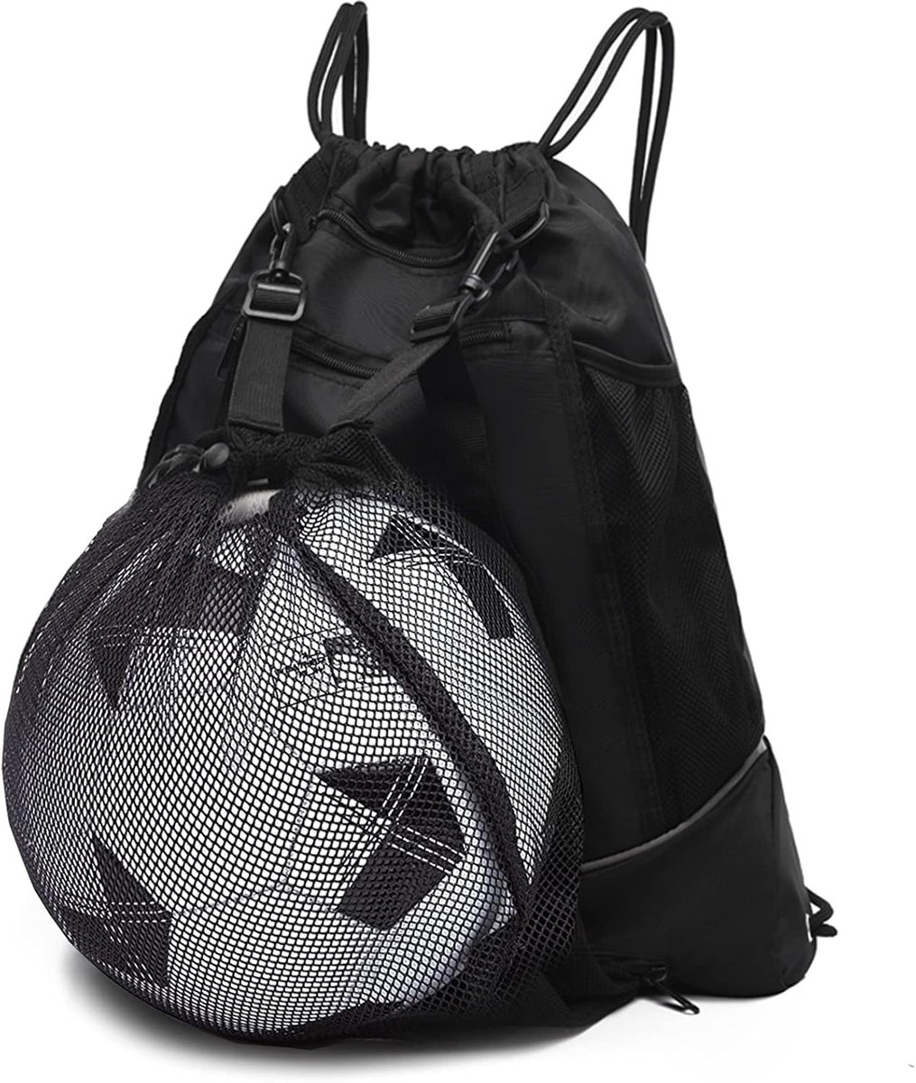 SnelShoppen - Sporttas Jongens met Treksluiting en Afneembare Netzak voor Basketbal, Voetbal, Volleybal, Yoga - Stevige Nylon, Comfortabel, Duurzaam,