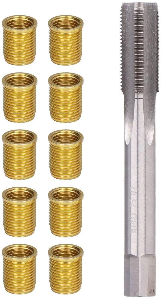 SnelShoppen - Reparatieset voor Bougiekoppen M14x1.25 met M12x1.25 Draad Inserts en Draad Tap - Professionele Bougiekop Reparatiewerkzaamheden - 10 St