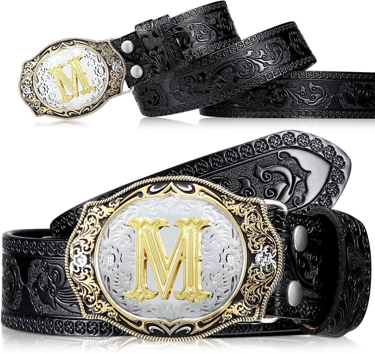 Verstelbare Cowboyriem voor Mannen met Buckle, 3.5 cm Breed, Zwart en Goud, Perfect voor Western Stijl en Casual Outfits