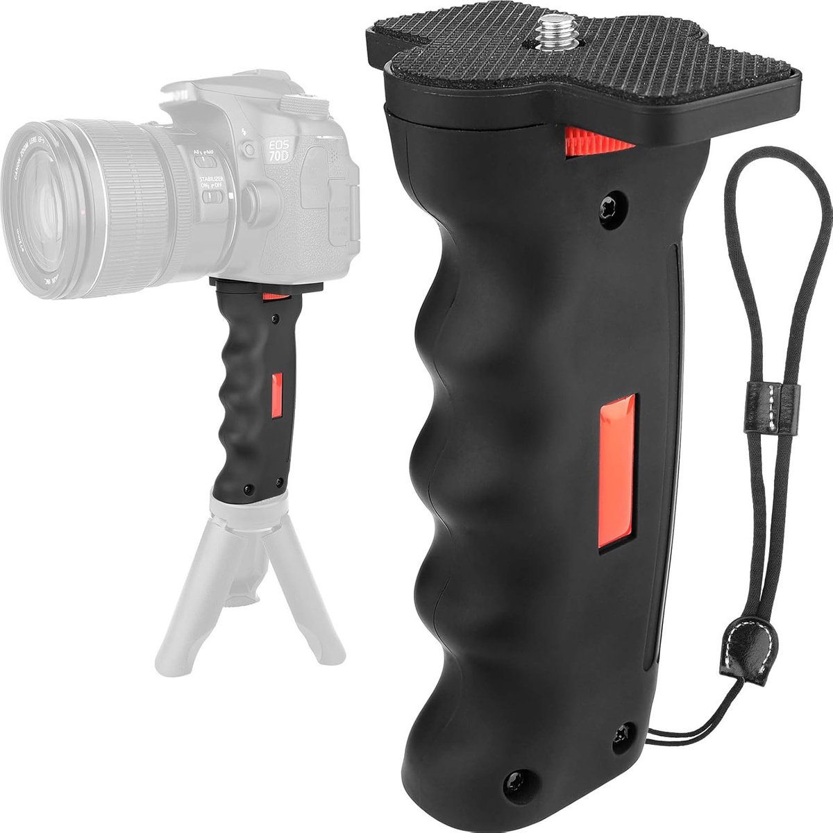 SnelShoppen - Camera Handvat Stabilizer voor DSLR, Smartphone, Actiecamera en LED Videolicht - Universeel, Ergonomisch, Antislip, 1/4 Inch Schroefdraa