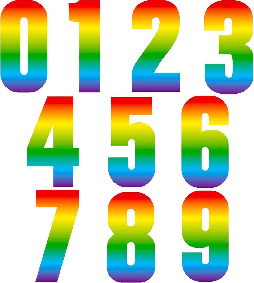SnelShoppen - Decoratieve Afvalcontainer Stickers met Wielen, Zelfklevende Cijfers 0 tot 9, Groot 17 cm, Waterdicht PVC, Regenboogstijl voor Tuin, Keu