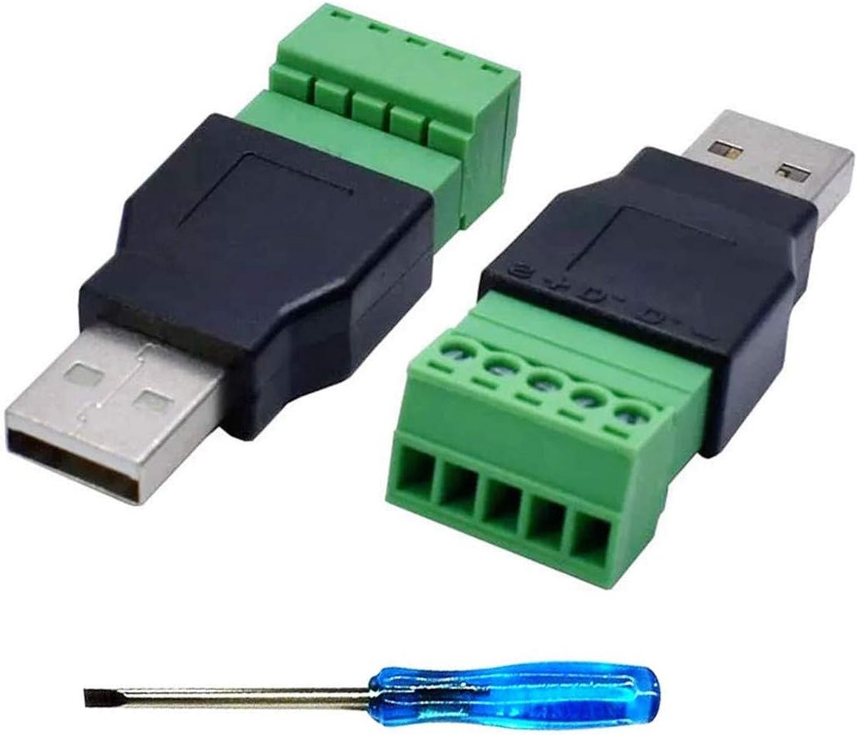 SnelShoppen - 2x USB 2.0 A Schroefterminal Blok Connector met Schroevendraaier, USB 2.0 A Mannelijke Stekker naar 5-Pin Vrouwelijke Schroef Aansluitin