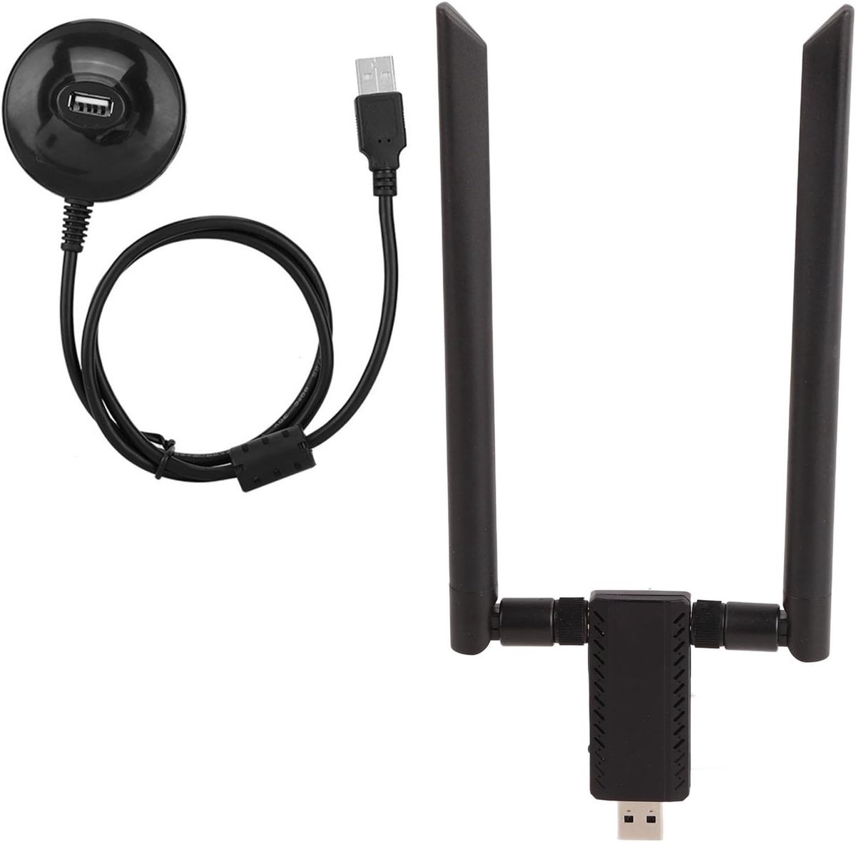 SnelShoppen - Draadloze Netwerkkaart WiFi Ontvanger 2.4G/5.8G Dual-Band met Dubbele Hoge Gain Externe Antenne voor XP/Vista/7/8/10/Linx2.6X en Mac OS