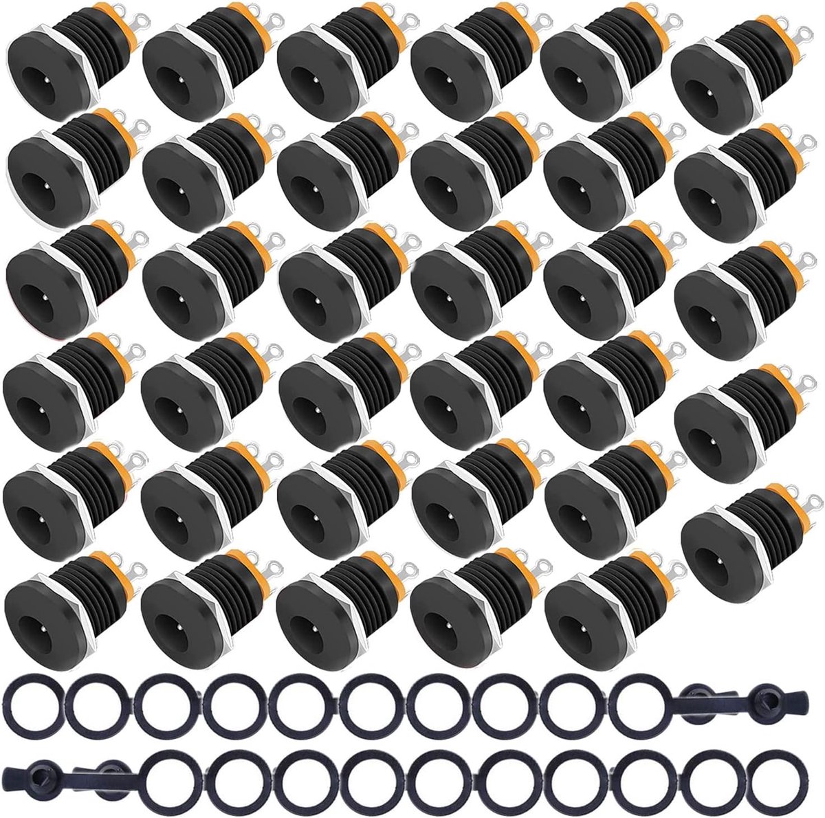 DC Power Jack Socket 5.5MM x 2.1MM - 35 Stuks met Rubber Beschermkappen - Duurzaam Nylon - ShopVlot