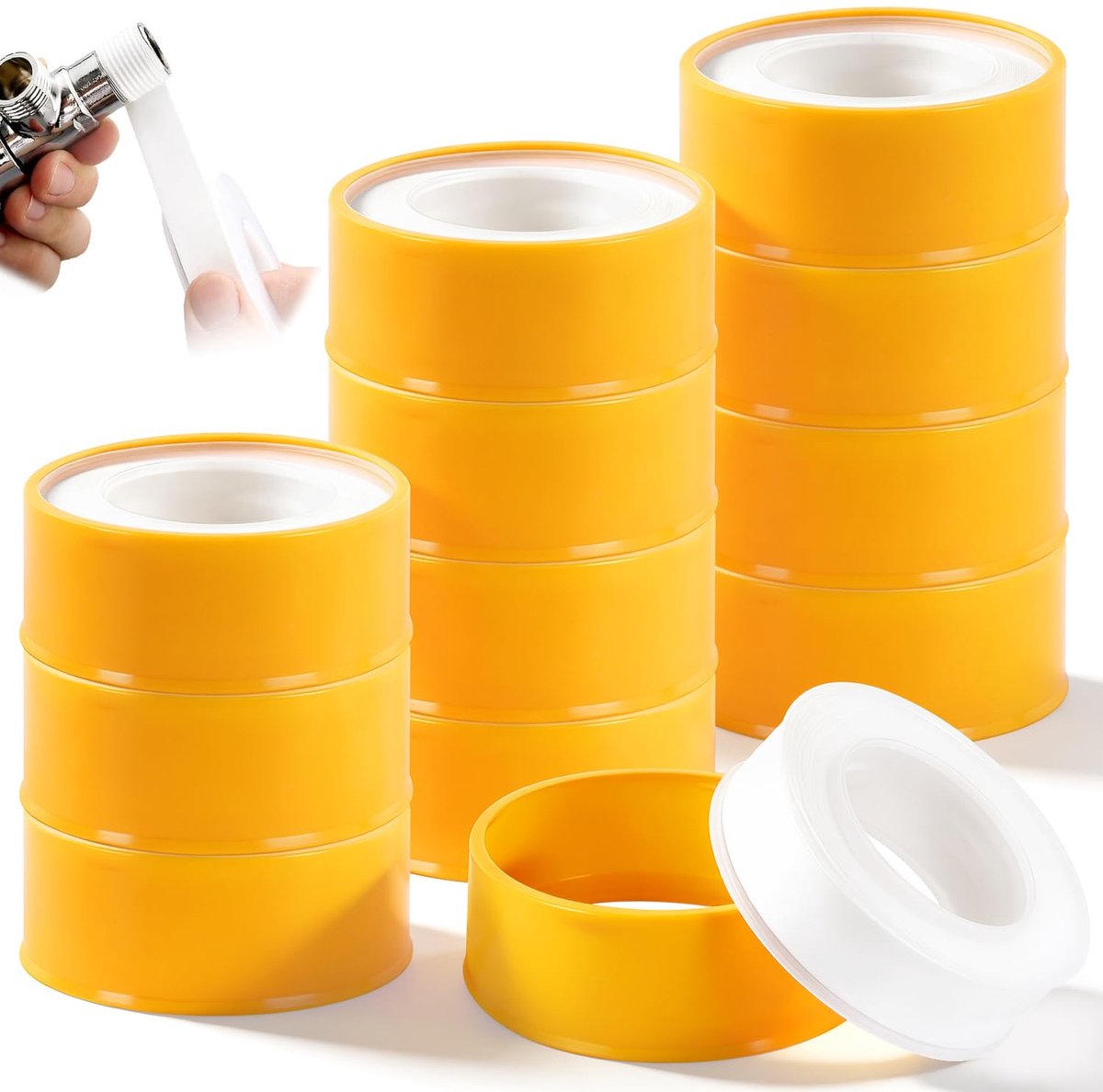 SnelShoppen - Teflon Tape Draadafdichtingstape, PTFE Afdichtingstape, 12 Rollen, 15 mm x 0.1 mm x 15 m, voor Loodgieterswerk, Gas en Water, Wit met Bl