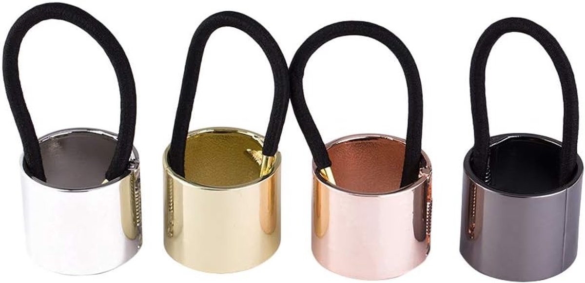 SnelShoppen - Lurrose Haar Elastiek met Metalen Ring - Elastische Haarelastieken Set - Ponytail Houder - Haaraccessoires voor Vrouwen - 4 Stuks (Zwart