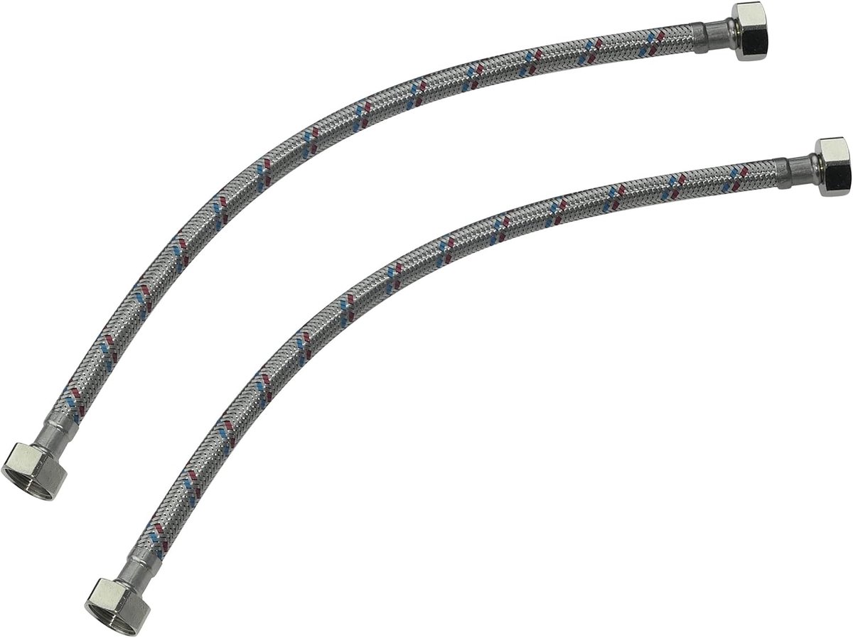 SnelShoppen - Set van 2 Flexibele Aansluitslangen 300mm - 1/2 Inch Vrouwelijk/Vrouwelijk - Waterkraan Gezondheidsmengkraan Keuken Badkamer Sanitair