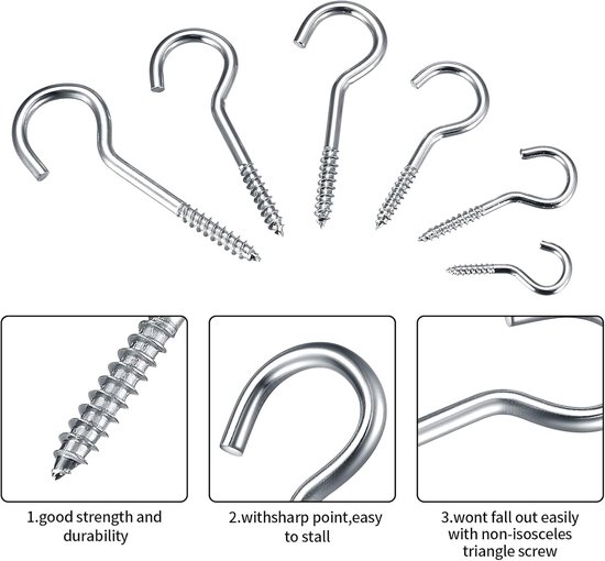 Pack of 115 Screw Hooks, Cup Crochet Screws, Ceiling Hooks, Screw-In Hooks, Wooden Hooks with Wood Thread for Hanging - ShopVlot — afbeelding 2