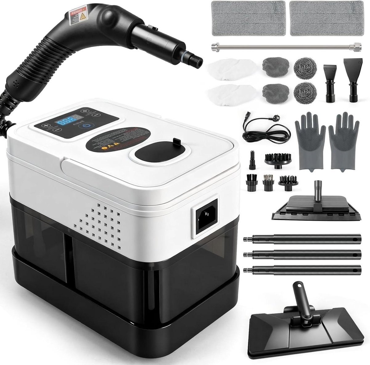 Stoomreiniger - Handreiniger - Grondig Schoonmaken - 19 Accessoires - 1800ml Tank - Zwart