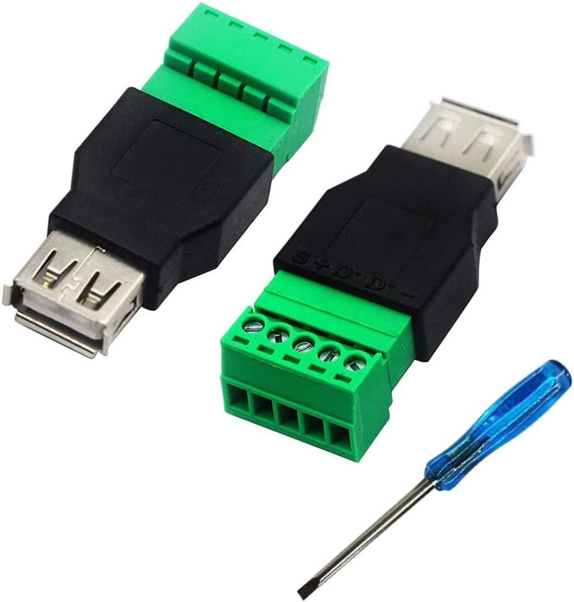 SnelShoppen - 2 Stuks USB 2.0 A Schroef Terminaal Blok Connector met Schroevendraaier, USB 2.0 A Vrouwelijke Plug naar 5 Pin Schroef Aansluiting Adapt