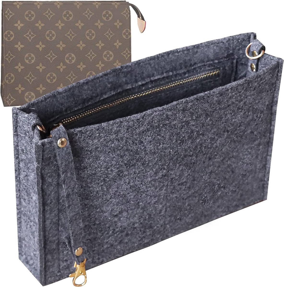 SnelShoppen - Toilettas 19/26 Cosmetica Organiser Insert, Lichtgewicht Vilt Handtas Inzet, Dames Handtas Liner met Sleutelhanger & Gouden Sluiting