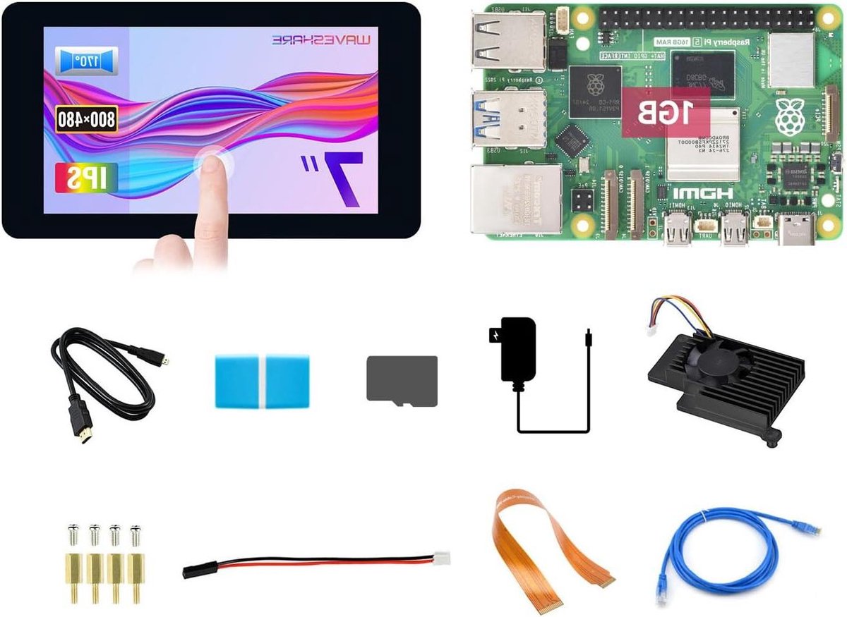 Mini Computer Kit - Single Board Computer Set - Educatief Projecten - Inclusief Touchscreen - 7 inch Display - Zwart