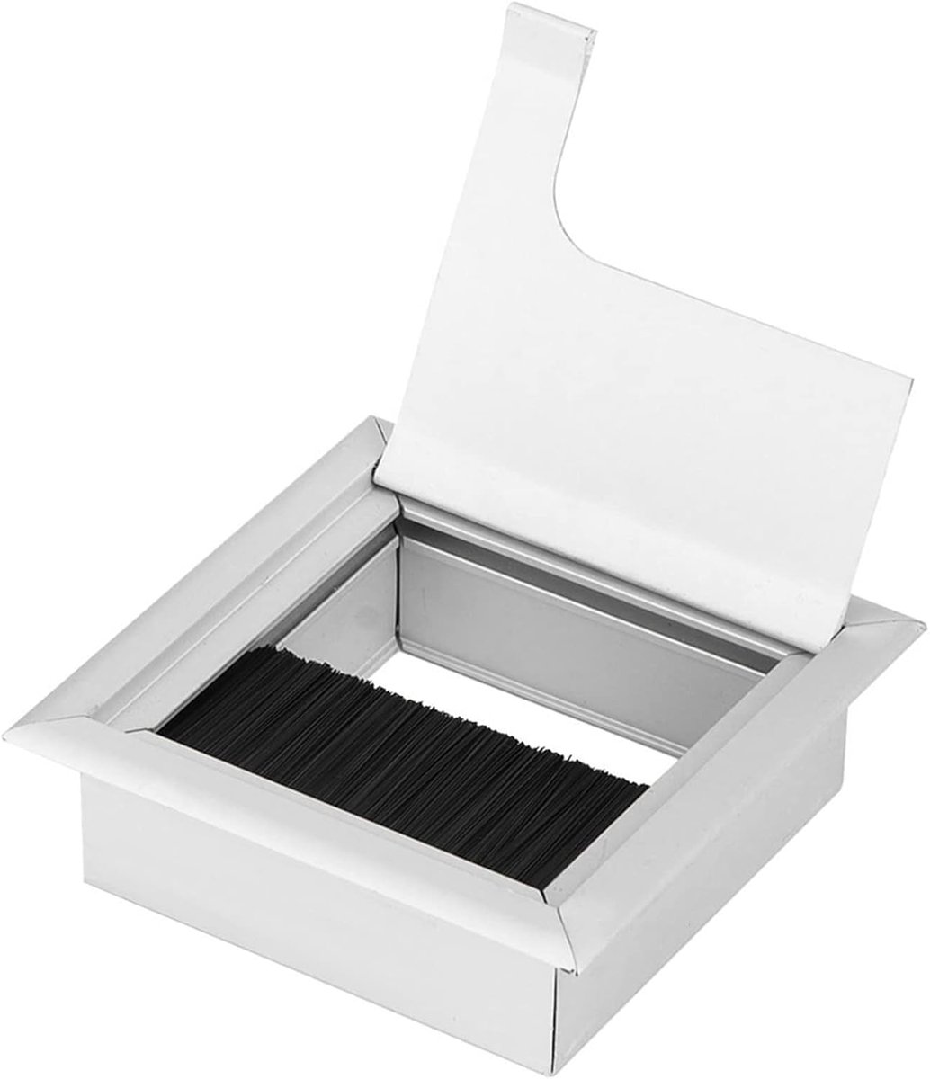 SnelShoppen - Aluminium Kabeldoos Vierkante Outlet Computer Bureau Doorvoer Gaatje Deksel Klein - Hoogwaardige Materiaal, Duurzaam, Flip Open, 80x80mm