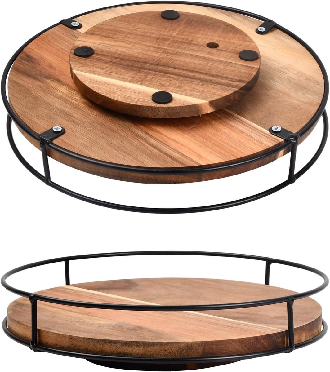 Grote Draaitafel Organizer van Hout, Rotating Specerijenrek 25cm, Antislip 360° Draaiend Specerijenhouder voor Keuken, Badkamer en Opbergruimte