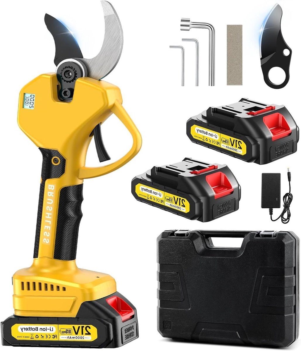 Elektrische Snoeischaar - Accu Takkenschaar - Boomgaard Snoeien - Borstelloze Motor - 50 mm Snijbreedte - Geel