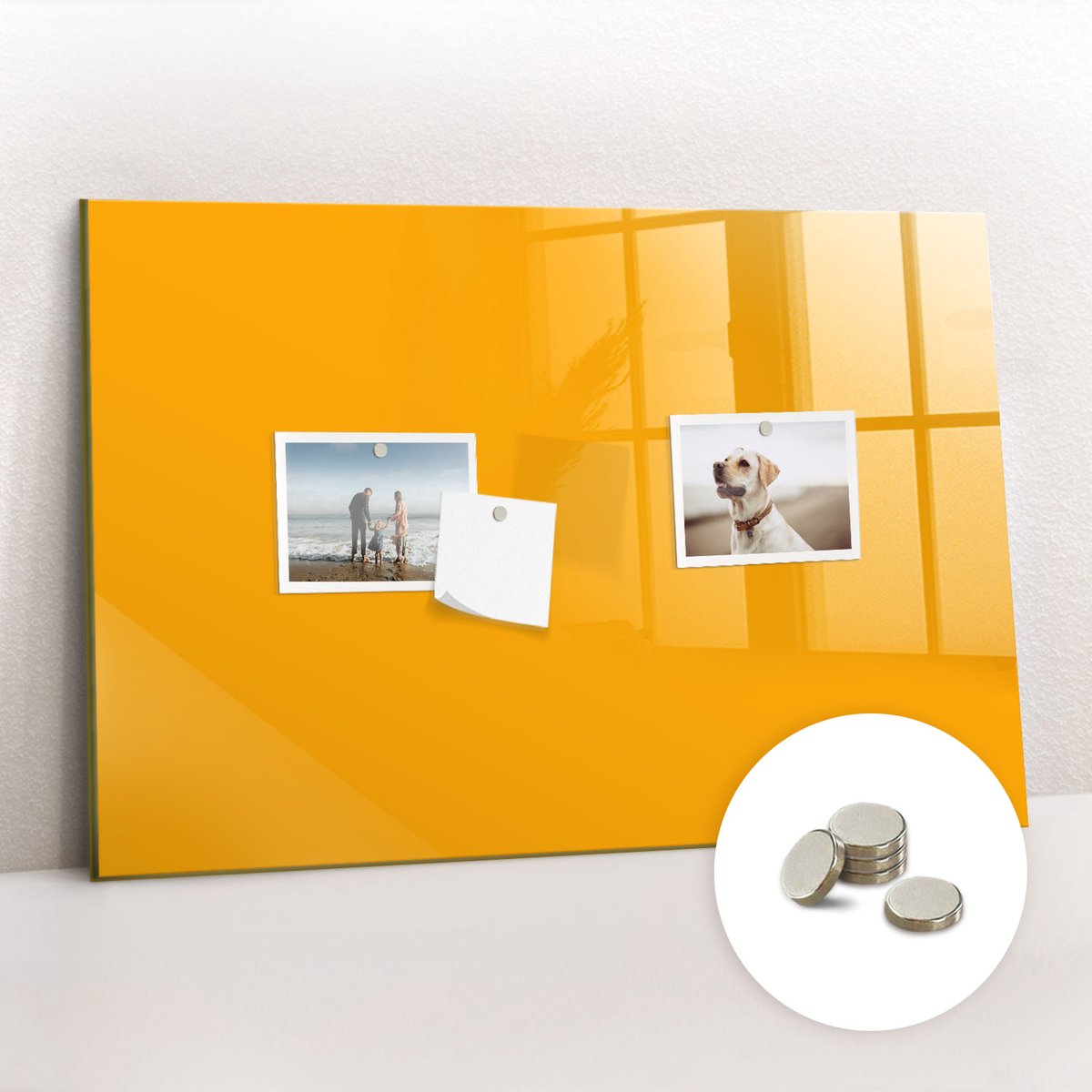 Tulup Glassboard - Goudgele kleur Magneetbord - 60 cm x 40 cm - Magnetisch Wandbord - Moderne Wanddecoratie - Foto Magneetbord Donkergeel - Gratis 5 Sterke Magneten - Memo Magneetbord - Memobord Keuken