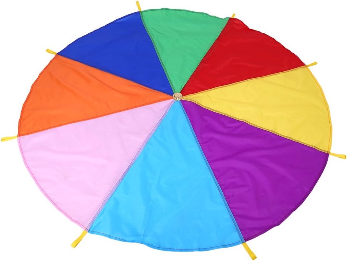 SnelShoppen - Kinderen Regenboog Paraplu, 2 Meter Diameter, 8 Handvatten, Kleurige Parachute Spel, Ideaal voor Binnen en Buiten, Activiteiten voor Kin