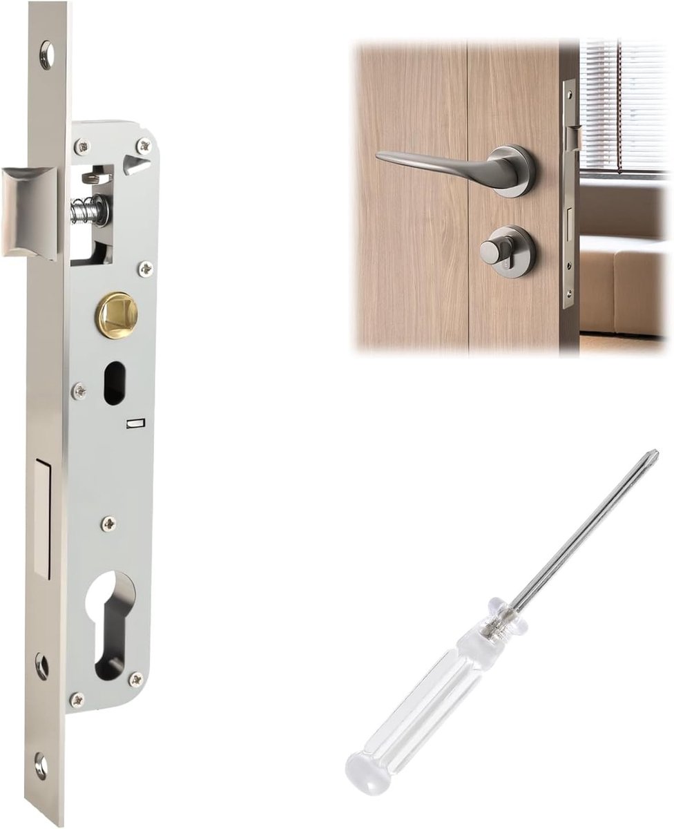 Robuuste 85x20mm RVS insteekslot voor voordeur, geschikt voor tuin- en poortdeuren, met U-lip en DIN bevestiging voor links/rechts gebruik