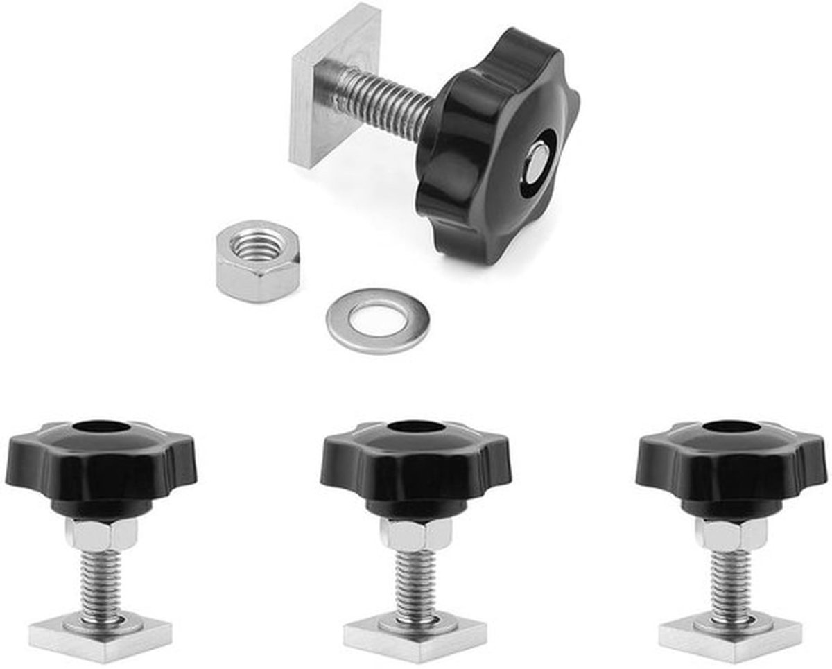 Set van 4 Dakkoffers, T-Groef Moeren M6, 20 x 20 mm, Inclusief Moeren en Ringen voor Dakkoffer Bevestiging