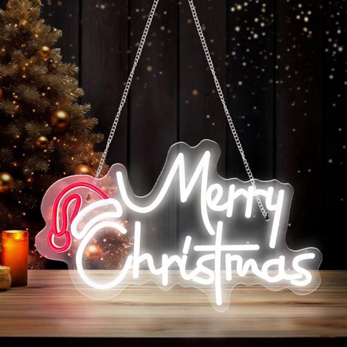 Neon Kerstverlichting Grote 41cm - Wanddecoratie - Feestelijke Opknoping - USB Aangedreven - Verstelbare Helderheid - Moderne Kerstverlichting - Neonlicht