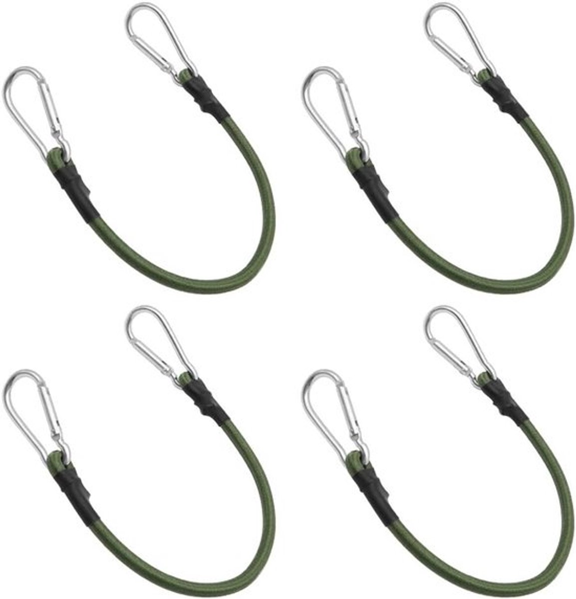 Duurzame Elastische Touwen met Haken voor Kamperen, Reizen en Luggage - 4 Stuks van 43 cm in Army Groen