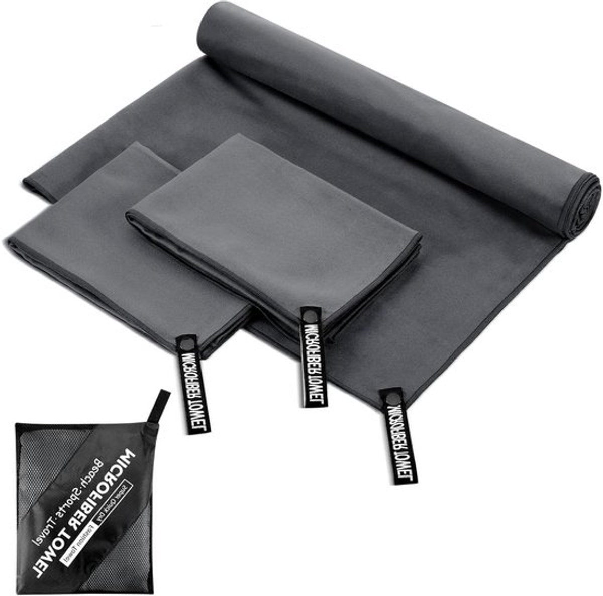 Set van 3 Microvezel Handdoeken (180 x 80 cm + 80 x 40 cm x 2) - Super Absorberend, Sneldrogend voor Sport, Zwemmen en Kamperen, Ideaal voor Buitenactiviteiten