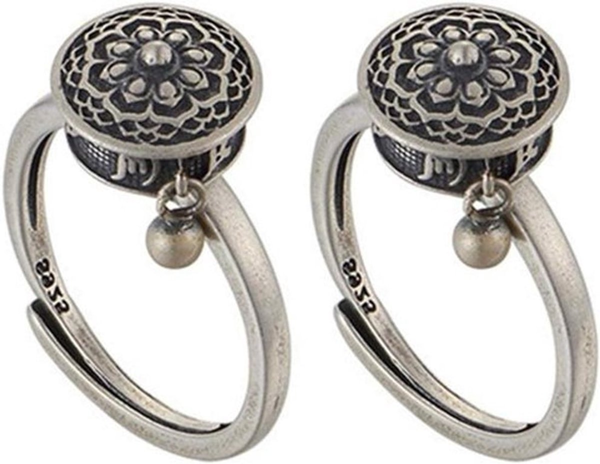 Tibetaanse Boeddhistische Ringen - Lotus Mantra Ringen voor Geluk - Retro Vingerringen met Om Gebed Wiel - Decoratieve Accessoires